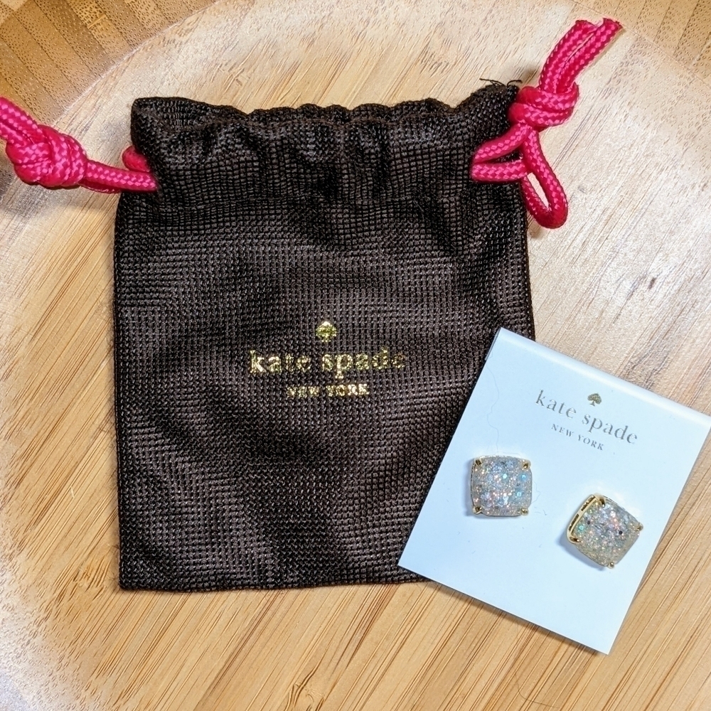 Kate Spade Glitter Opal Square Stud Earrings NWT